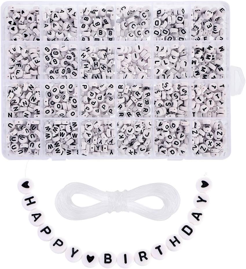 DoreenBow1500PCS White Letter Beads Acrylic Round Letter Acrylic Beads A-Z Heart and Alphabet Letter Beads for Bracelets Jewelry Making Necklaces Key Chains Jewelry (4x7mm)