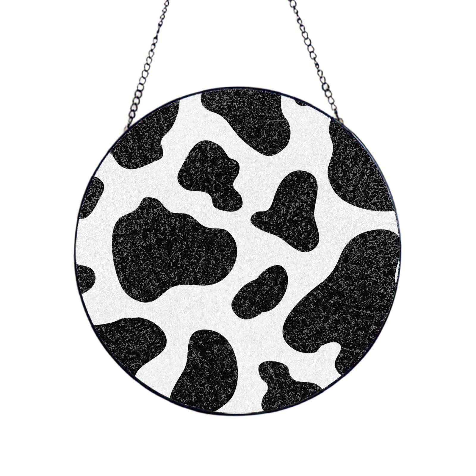 Phayah Cow Spot Print Glass Window Hanging Sun Catchers Suncatcher Decor For Birthday For Home Garden Porch 12in（30cm）