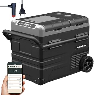Skandika Auto-Gefrierbox 35 bis 55 L +10 ° bis -20 °C | Kompressor Kühlbox mit Trennwand, leise, Eco-Mode, mit 12 V Stecker oder Netzteil für Steckdose | Camping Kühlschrank für Auto, LKW, Bus, Camper