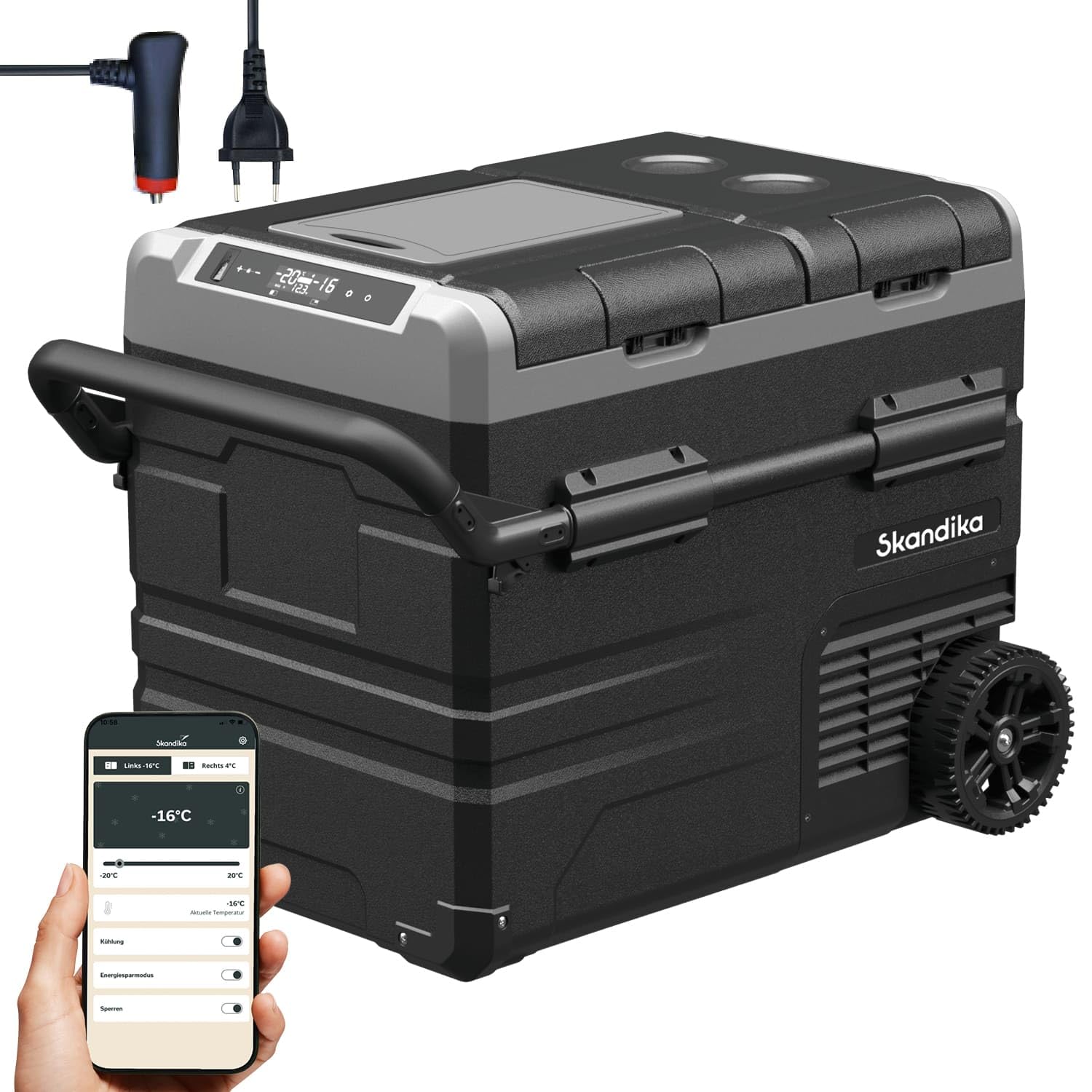 Skandika Routa Nevera con congelador portátil | 35 L - 55 L +20 ° a -20 °C | App Control, compresor de 2 Zonas, Nevera para Coche, Camping con 2 Compartimentos, silenciosa, Eco-Mode (45 L)