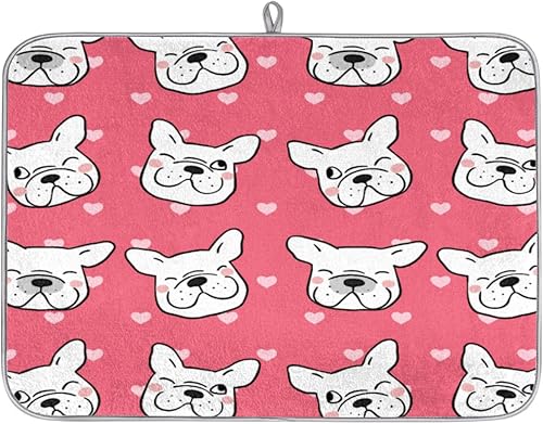 Miniatura 9 de Tapete de secado de platos de fresas y fresas para cocina, de 16 x 18 pulgadas, tapete escurridor de platos reversible y absorbente de microfibra