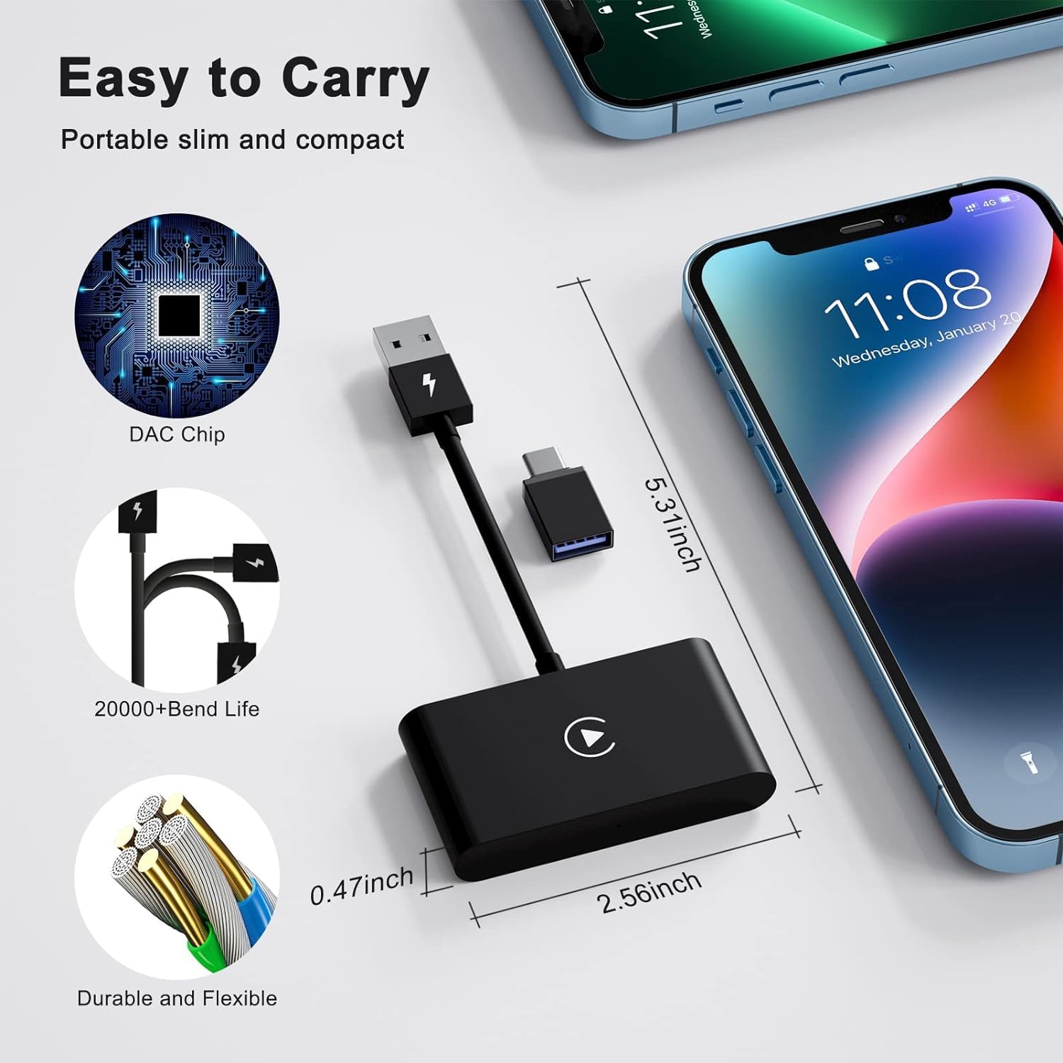 USB Wireless CarPlay Adapter For Apple Wireless Carplay Dongle Plug &Play,Compatible with iPhone 11,12,13,14,15,16 OS 10+ & Android Auto,Mini&Stable Car Play Wireless Adapter - Image 4