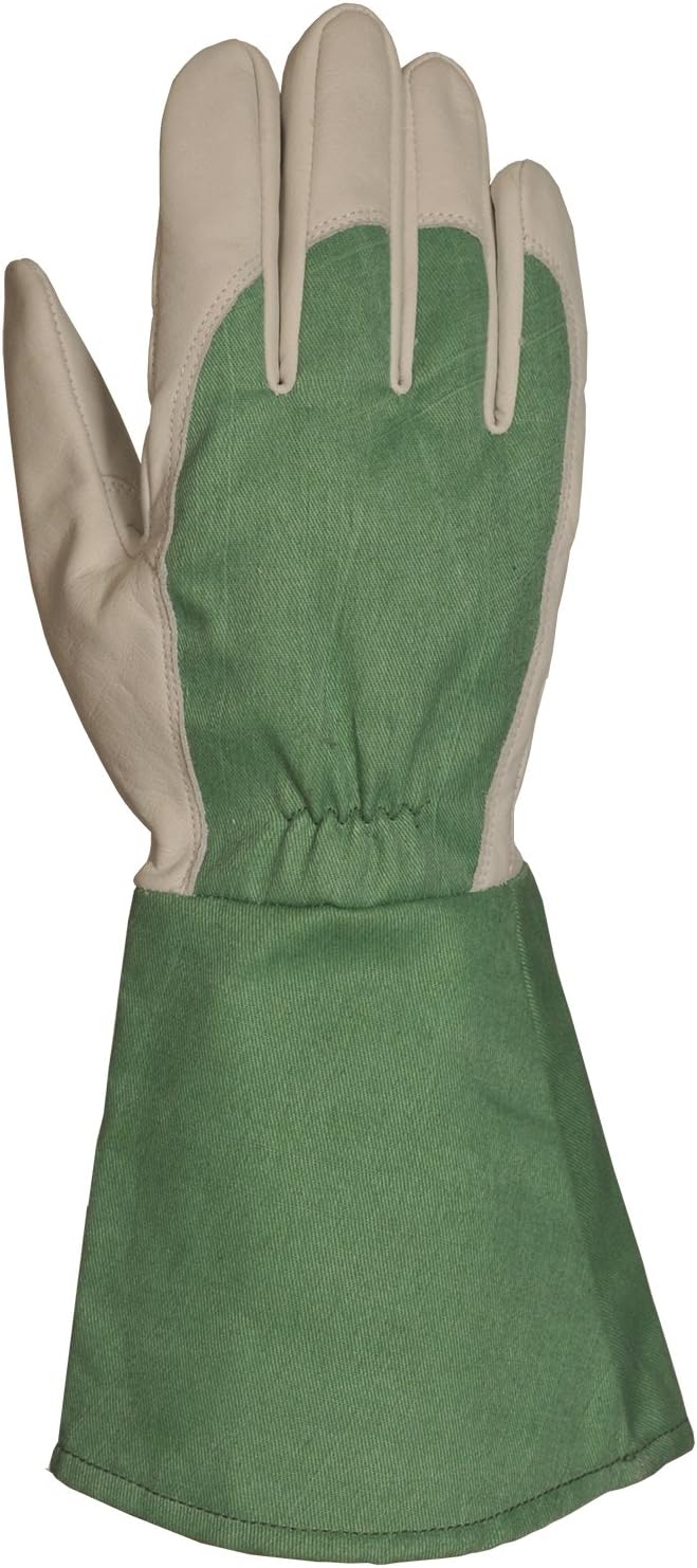 Bellingham C7352M Thorn-Resistant Gauntlet Gloves, Leather Palm with Canvas Gauntlet, Medium, Green Canvas/Grey Palm