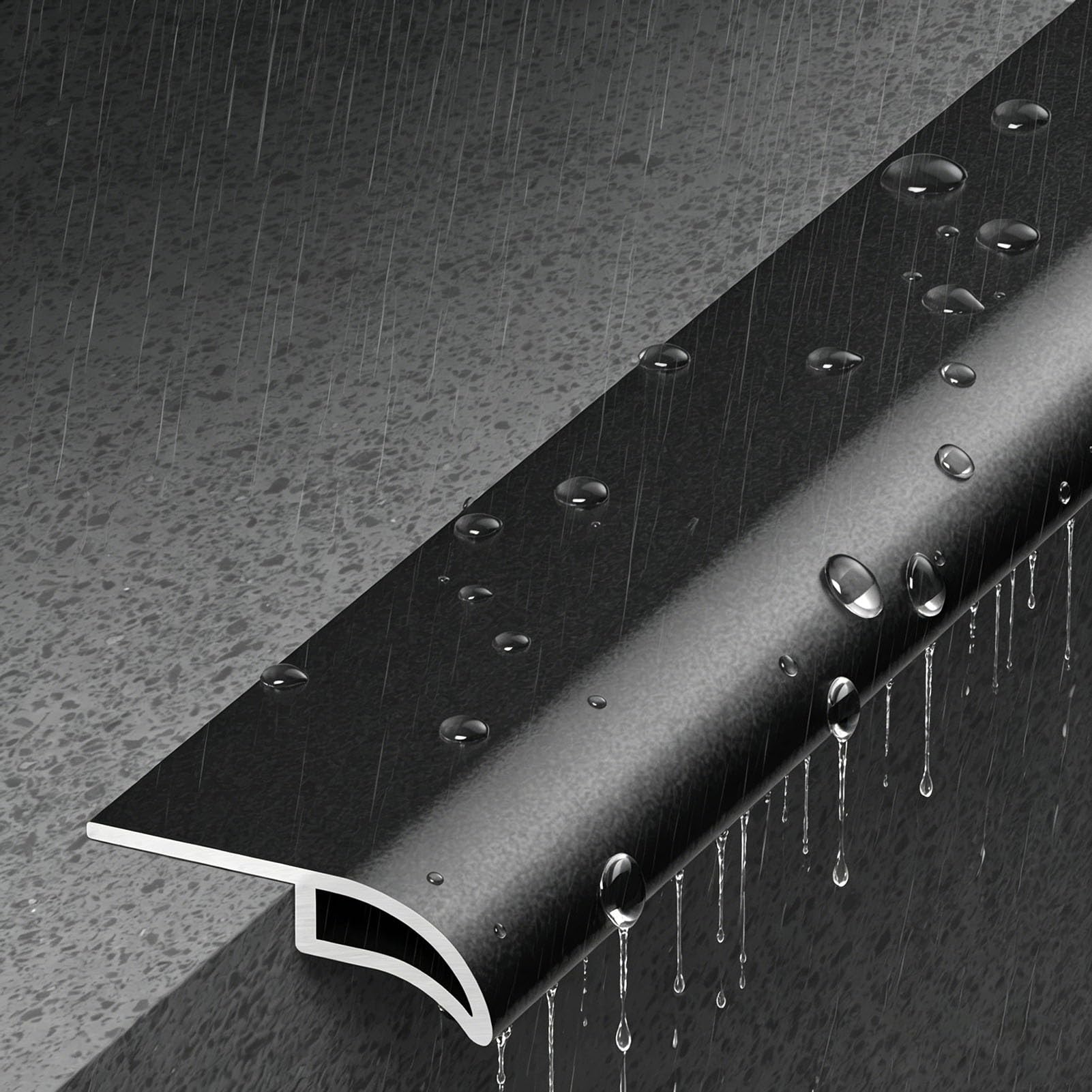 Borde de Goteo Borde Exterior Antigoteo para Puerta de 1,25 m, Burlete Deflector de Lluvia para Ventana de Aluminio, Barrera Impermeable para Alféizar, Desviador de Lluvia(Black,50mm (2"))