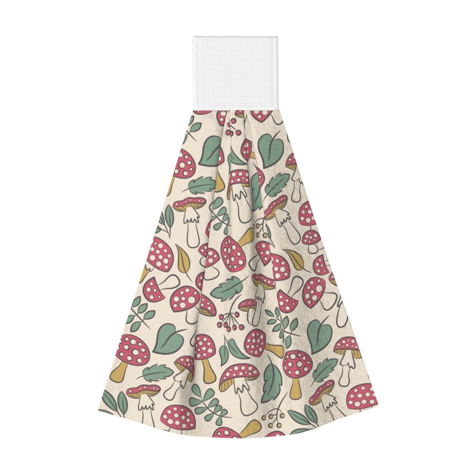 Noble Ren Cute Mushrooms And Leaves Pattern Hand Towel Hanging Kitchen Towel Velcro Dry Towel Highly Absorbent Suitable For Bathroom/Living Room/Toilet