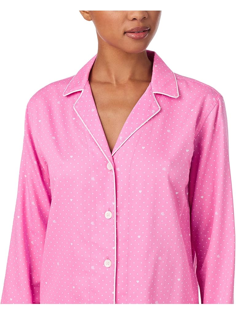 Pink Lauren Ralph Lauren Long Sleeve Notch Collar Knit PJ Set