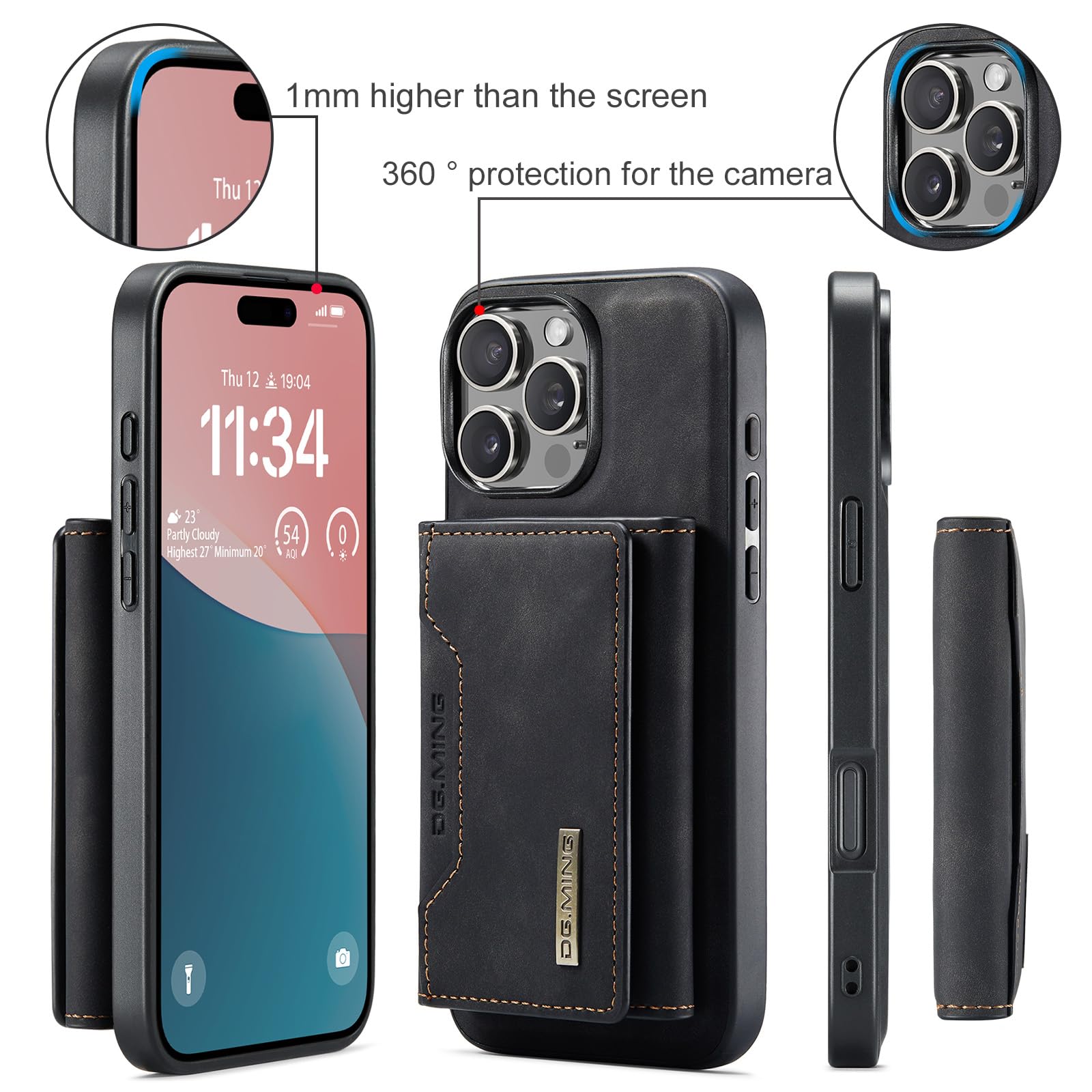 Custodia IPhone 16 Pro Max Con Portafoglio Magnetico 2 In 1 – 4 Slot Carte, RFID, Compatibile MagSafe, Nero
