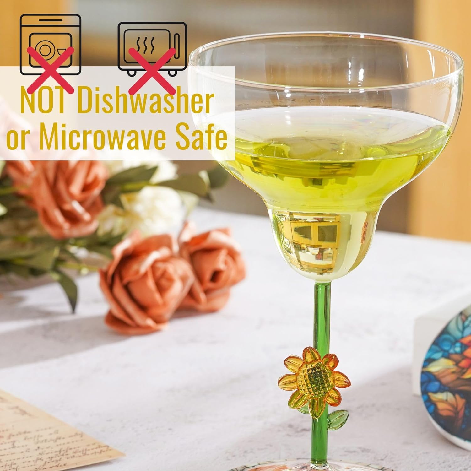 Onebttl Sunflower Gifts for Sunflower Lovers, Margarita Glass with Coasters, Perfect for Christmas & Birthday