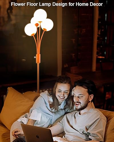 Miniatura 5 de Lightdot Lámparas de pie con 3 bombillas G9 de 3000 K, lámpara de pie regulable naranja con base estable, 3 luces, diseño moderno, lámpara de pie de