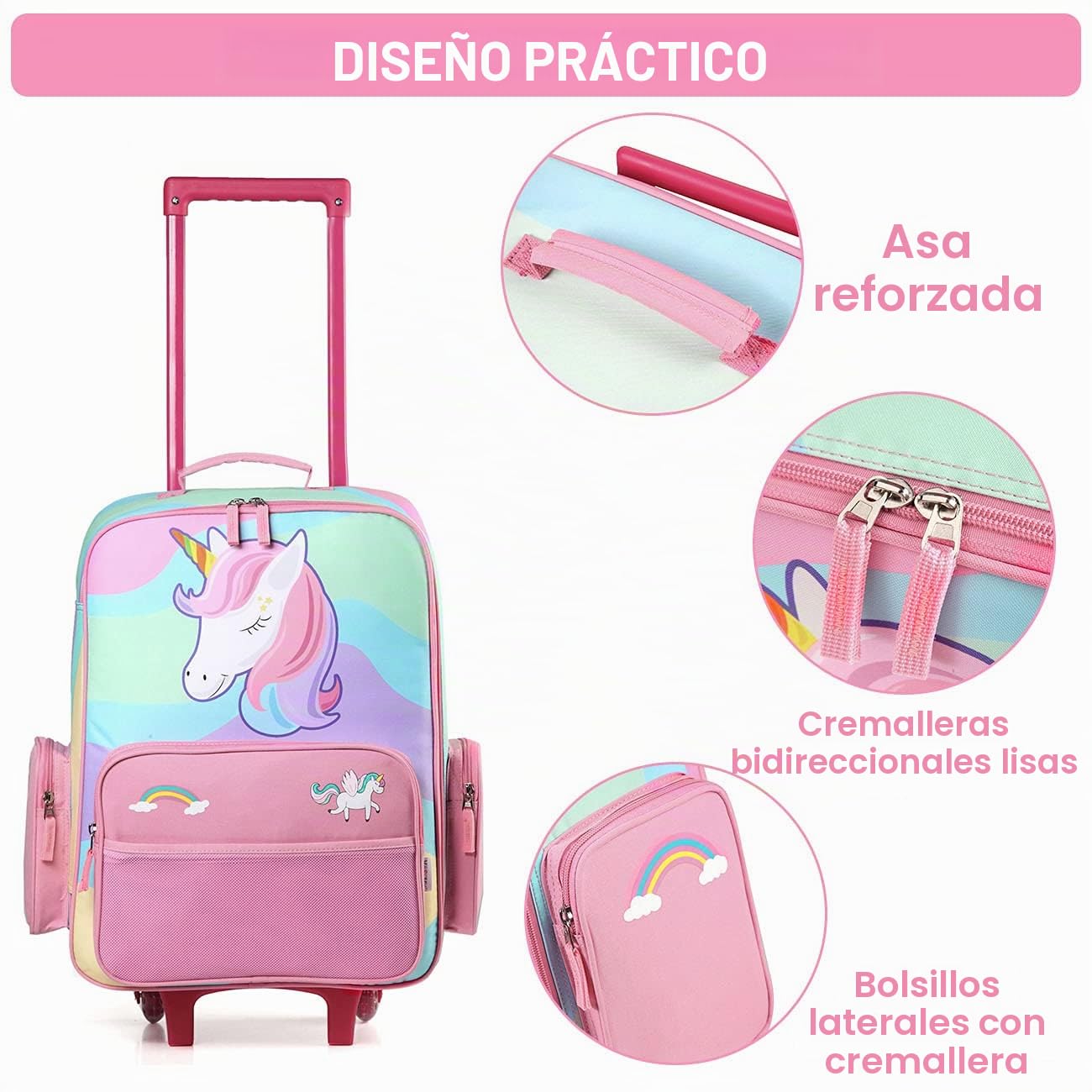 Maleta Infantil Niños Niña, VASCHY Equipaje de Viaje de Mano con 2 Ruedas para Niños Maleta Cabina Trolley Grande para Escolar Viaje, 52x35x17CM, 31 litros