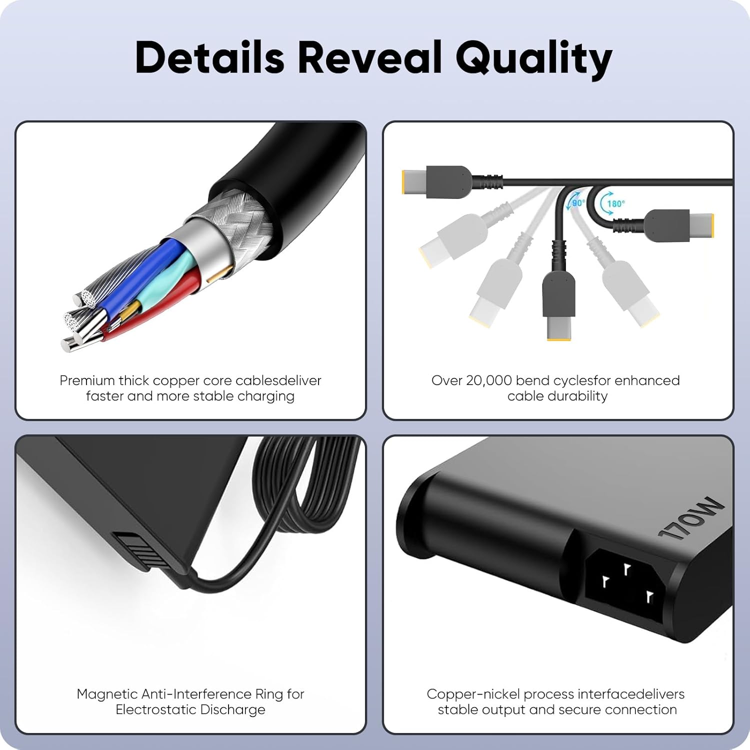 170W Laptop Charger for Lenovo Legion Slim 5 5i ThinkPad P1 P16 P70 P71 P72 P73 P51 P52 IdeaPad Pro 5 5i Yoga Pro 9i Lenovo LOQ ADL170SCC3A 4X20S56697 ADL170SDC3A ADL170SLC3A 20V 8.5A AC Adapter Cord