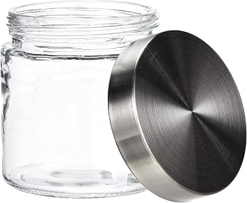 Kela Storage Jars Set Bera 0,8l of Glass/Stainless Steel, Transparent/Silver, 11 x 11 x 12 cm