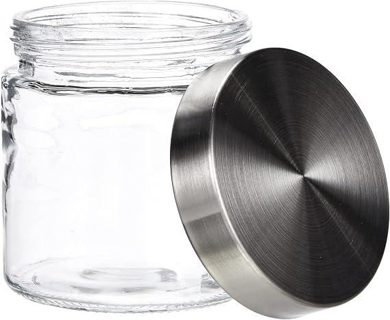 Kela Storage Jars Set Bera 0,8l of Glass/Stainless Steel, Transparent/Silver, 11 x 11 x 12 cm