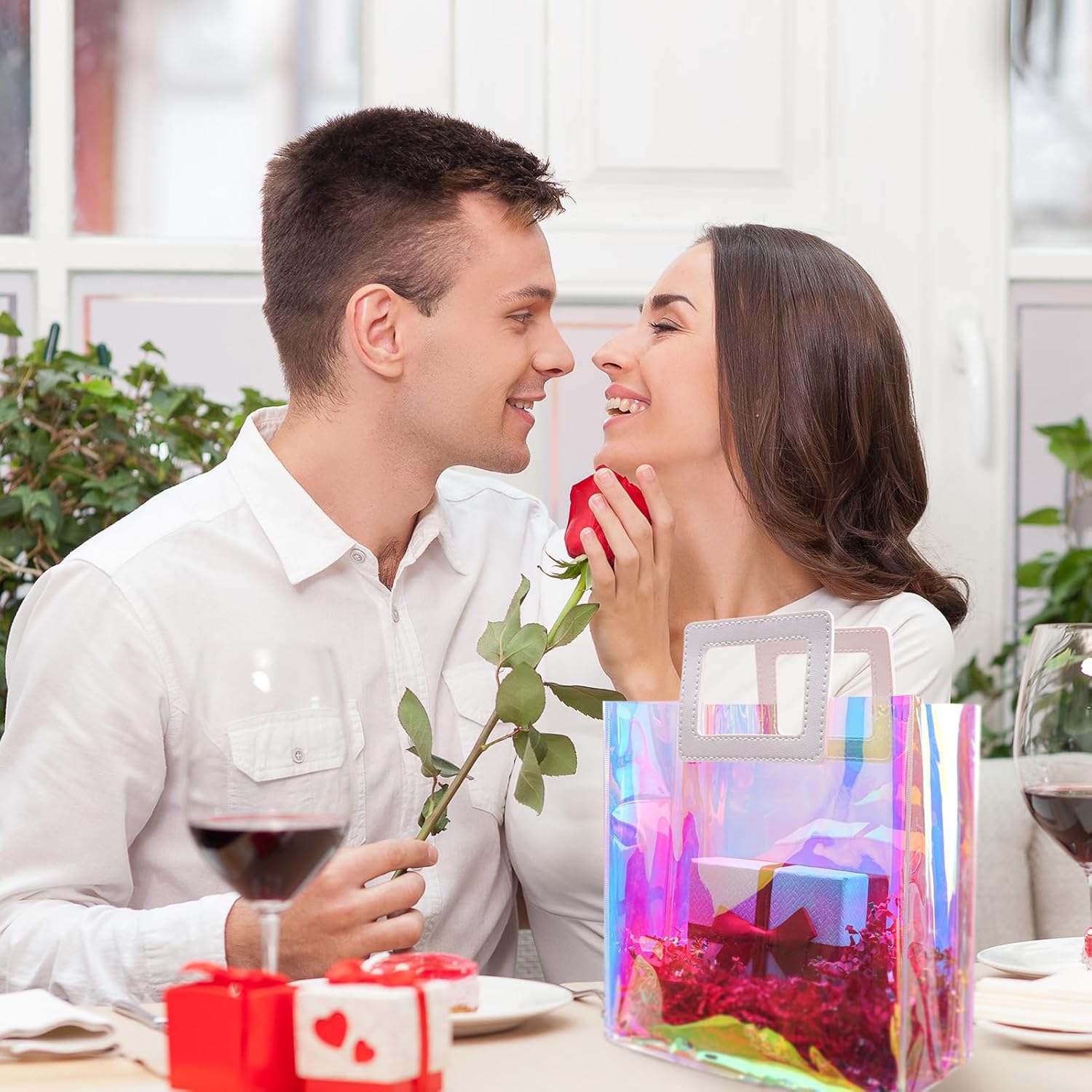 Ottwlli 12Pcs Iridescent Gift Bags With Handles Clear Gift Bag 7.9 * 7.1 * 3.9 inch Gift Bags with Handles Holographic Gift Bags for for Christmas, Birthday Party, Weeding Gift Bags Party Supplies - Image 7