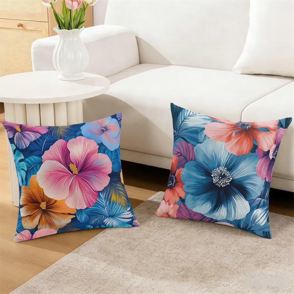 Federe Cuscini Divano 60x60 cm Federe Morbido Copricuscini Blu in Velluto, 2 Pezzi Copri Cuscini per Divano Nordico Quadrati Decorativi Federa Cuscino Fiori per Camera da Letto Soggiorno (IU67)