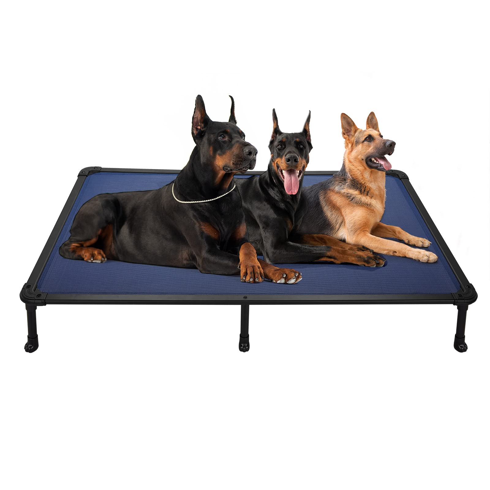 Photo 1 of Veehoo Chew Proof Elevated Dog Bed - Cooling Raised Pet Cot- Rustless Aluminum Frame and Durable Textilene Mesh Fabric, Unique Designed No-Slip Feet for Indoor or Outdoor Use, Blue, XX Large XXL (59" x 37.5" x 9") Blue