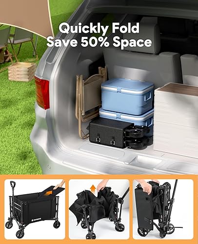 Miniatura 9 de Carro plegable 3 en 1 que se convierte en banco, carrito plegable de 220 libras con ruedas, carrito de compras de 120 L para comestibles, carrito