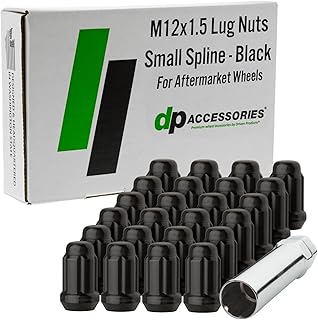 DPAccessories Black Spline Lug Nuts - M12x1.5 Lug Nuts 24 Pack for Aftermarket Wheels - Spline Tuner Lug Nuts 12x1.5 - Set of 24 Black Lug Nuts and One Spline Lug Nut Socket - D5246P-2308/24