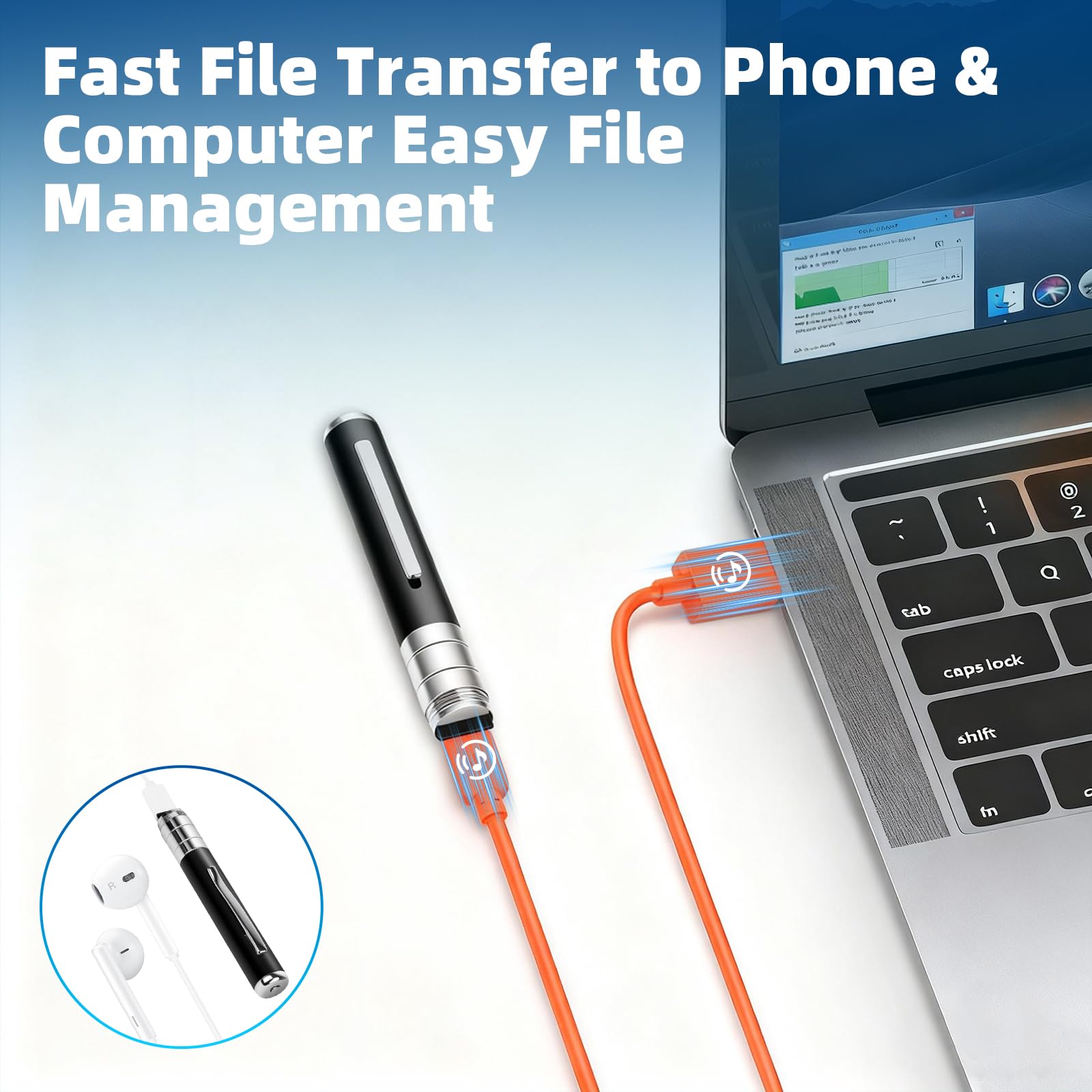 Pluma Grabación de Voz de 64 GB - Grabadora de Voz automática y Continua Mediante activación rotativa, Grabadora de Voz Espía Discreta para Cursos, Reuniones, Entrevistas (Negro)