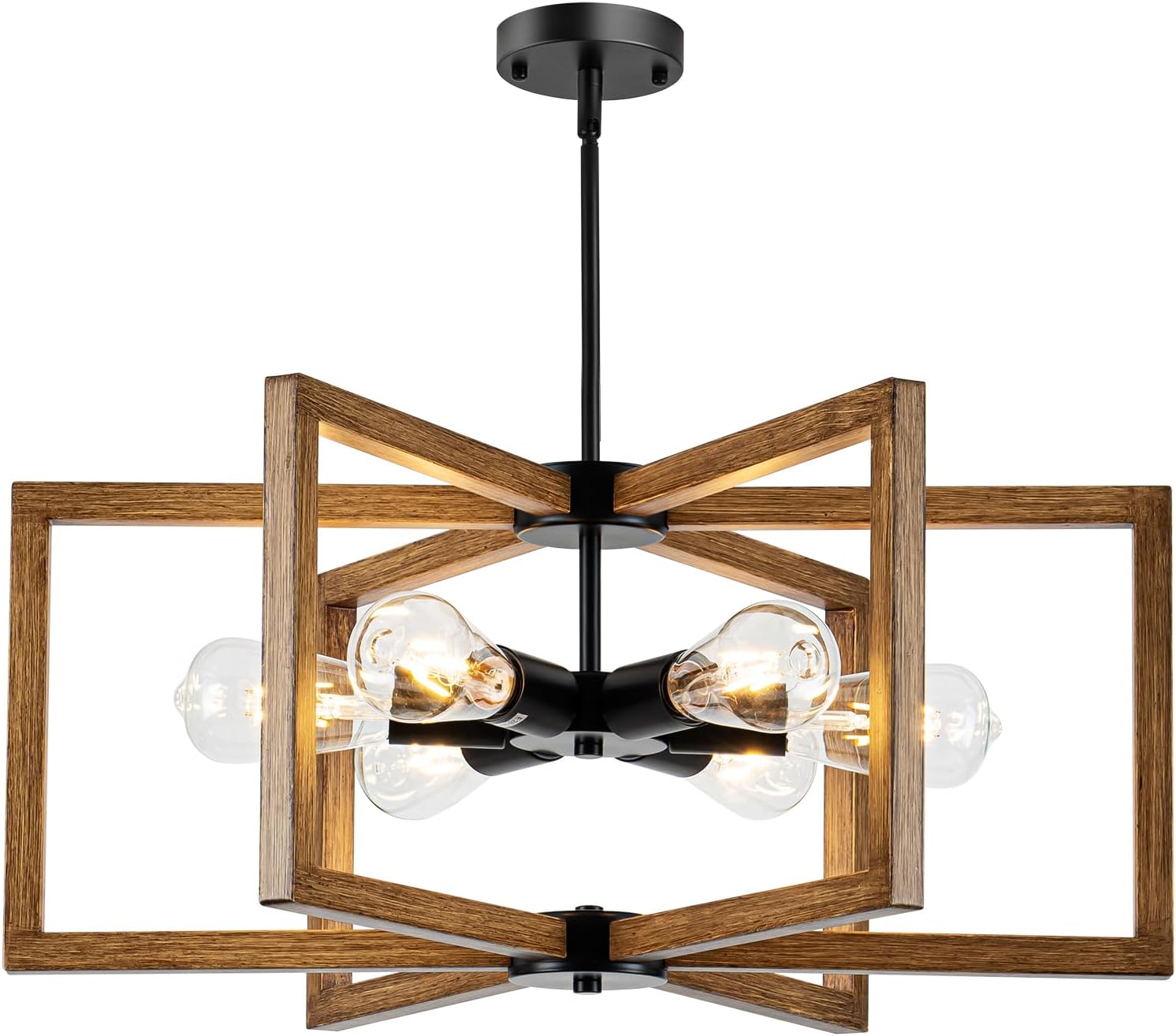 Modern Farmhouse Chandelier, 23.6'' Large Black Chandelier Light Fixture Industrial Geometric Chandeliers for Dining Room Entryway Living Room Kitchen (6 Lights, E26)