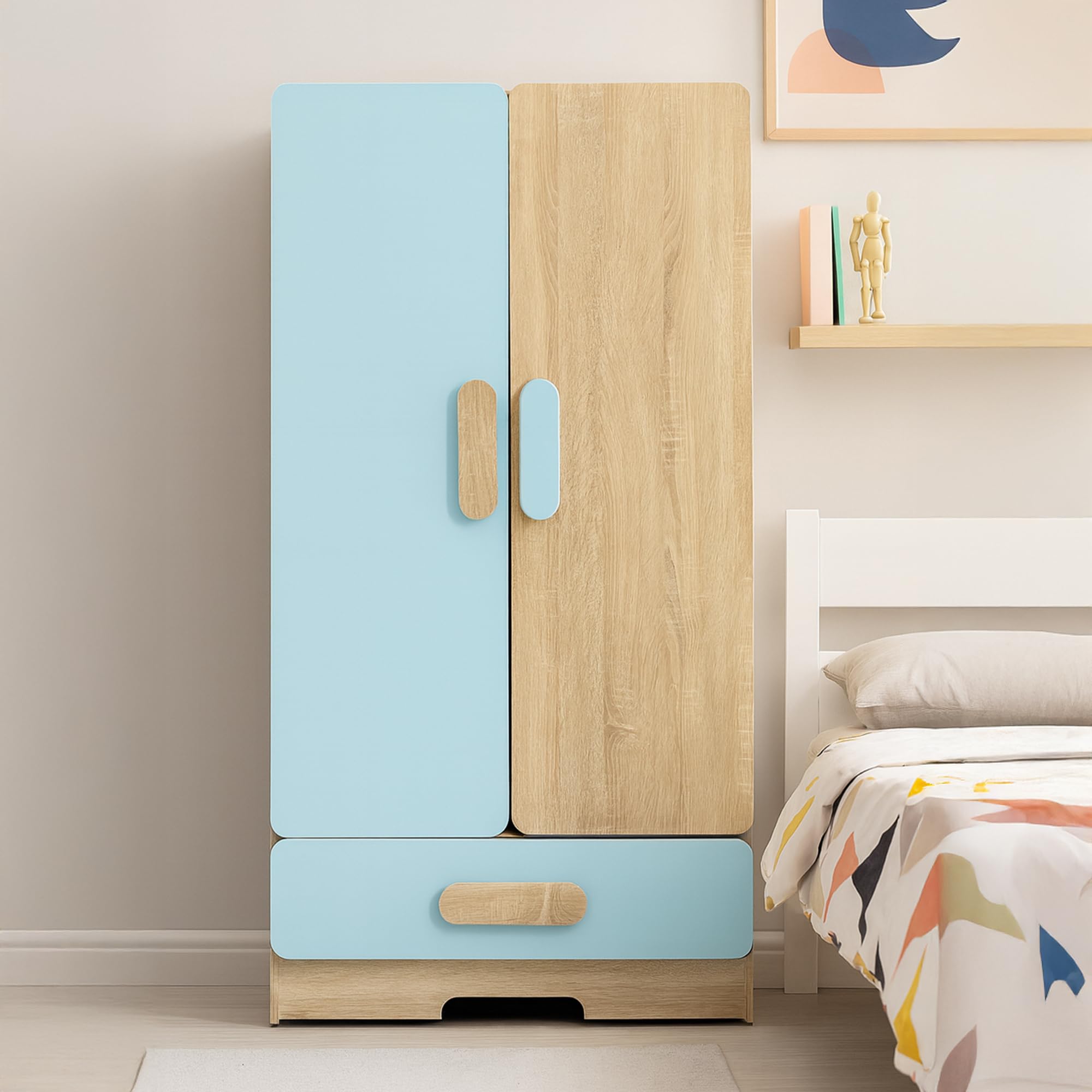 Alex Daisy Romania Kids 2 Door Wardrobe for 3-12 Years| Non-Toxic Safe Material | Soft Coated Premium Finish | Engineered Wood Kids Bedroom Storage Cupboard (Blue, Large) discount deal