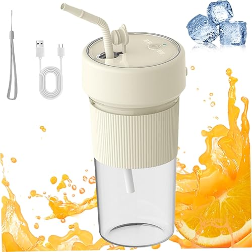 Exprimidor portátil de 11.8 fl oz USB, sin BPA, mini vaso portátil con popote y 6 cuchillas de acero inoxidable, a prueba de fugas, tamaño personal