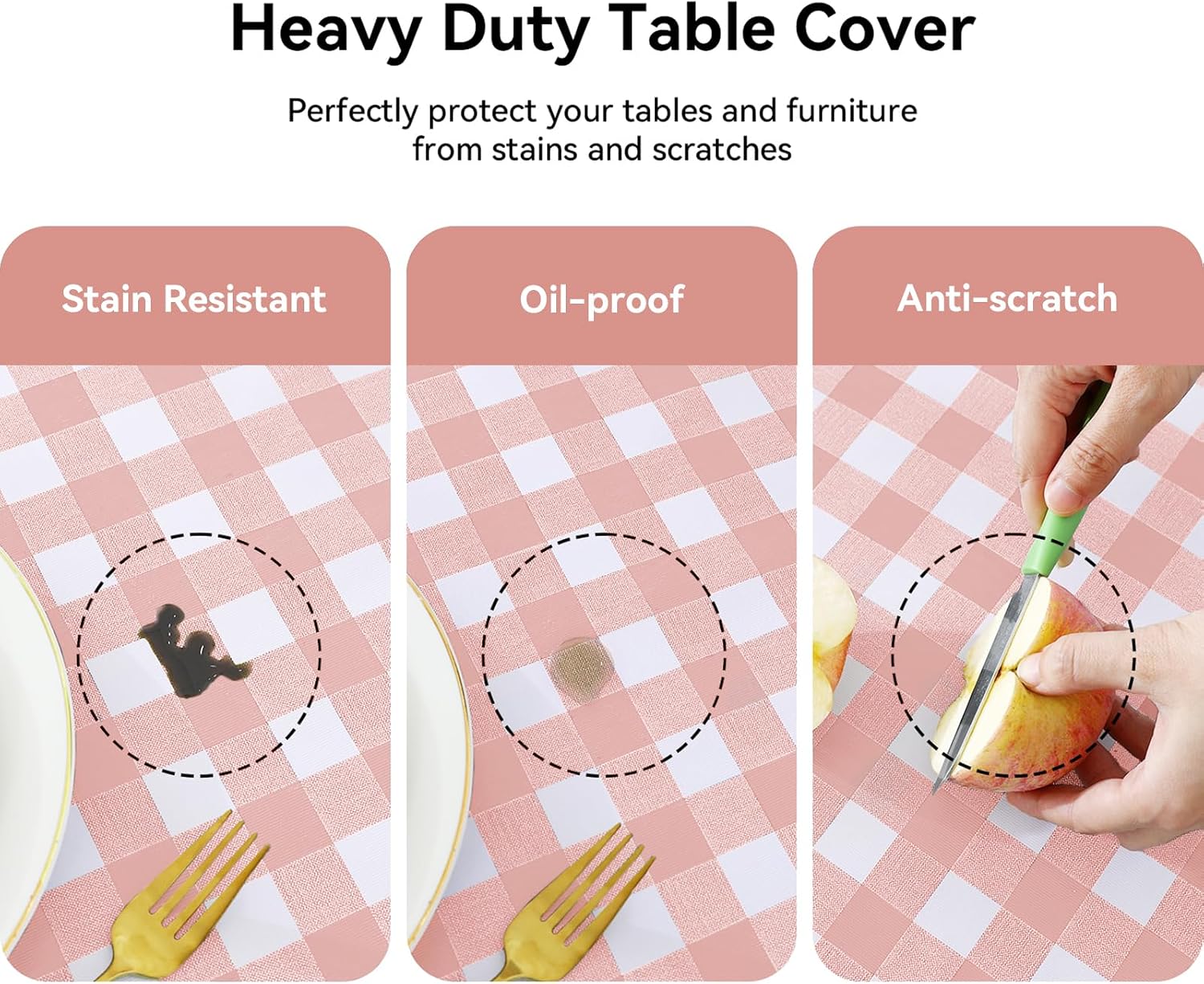 Romanstile Square Vinyl Tablecloth, 100% Waterproof Checkered Plastic Table Cloth, Heavy Duty Buffalo Gingham Table Cover for Dining, Camping, Picnic, Outdoor - 54 x 54 Inch, Light Pink thumbnail