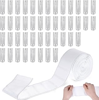 Curtain Pleat Tape 12 Meters/13 Yards Pleater Tape with 45 Pcs Stainless Steel 4 Prongs Curtain Pleat Hooks Pinch Pleat Curtain Tape for Making Pleated Curtain DIY Pinch Pleat Tape White - Buy now