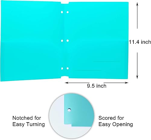 Miniatura 2 de Youngever Paquete de 12 carpetas de plástico resistente con dos bolsillos, separadores de carpetas con bolsillo, carpeta perforadora de 3 agujeros