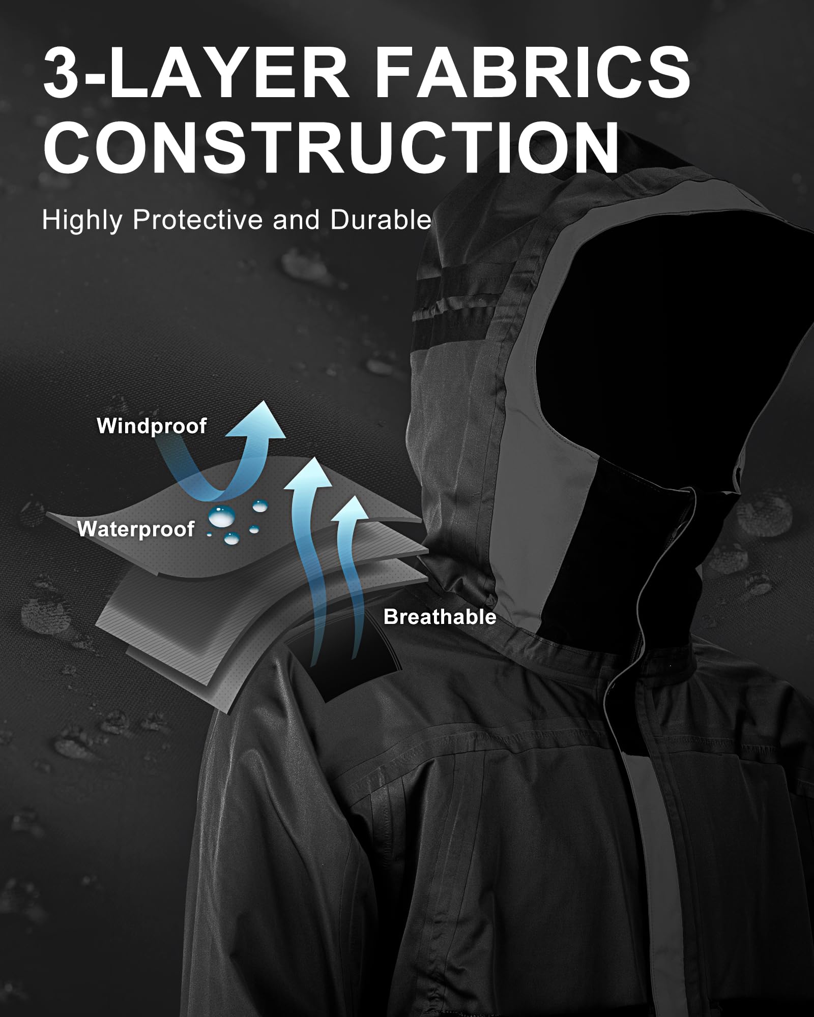 33,000ft Chaqueta impermeable ligera de 3 capas para hombre con capucha, conchas cortavientos para esquí, senderismo, golf, vela, ciclismo