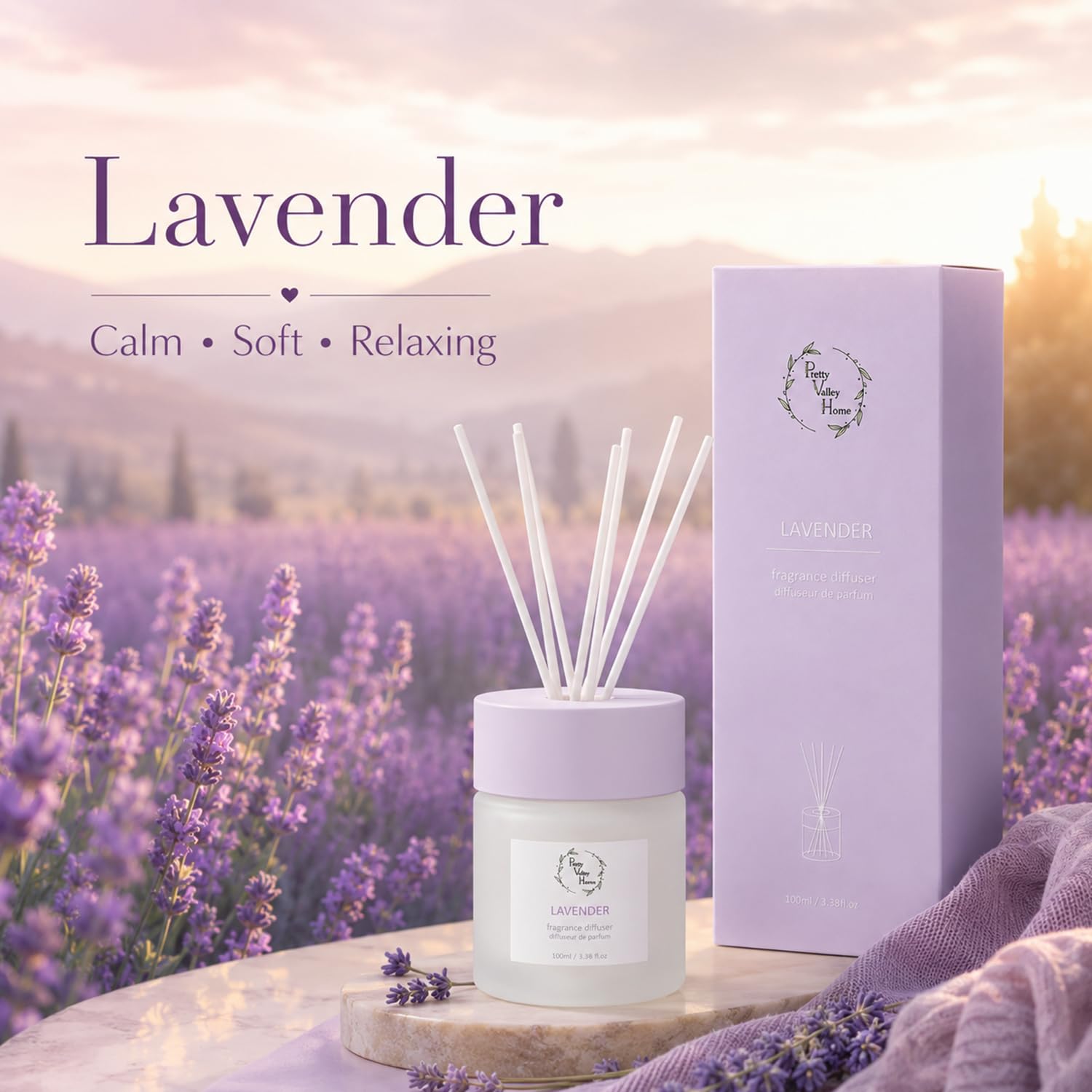 Set di diffusori a bastoncini, 100 ml, confezione regalo, include bastoncini diffusori, olio profumato e bottiglia di vetro, per bagno, ufficio, soggiorno (lavanda)
