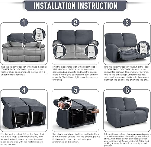 Vista 6 de TAOCOCO Funda para sofá biplaza reclinable, 6 piezas, fundas de sofá reclinable dobles para sofá biplaza reclinable doble de 2 asientos, protector