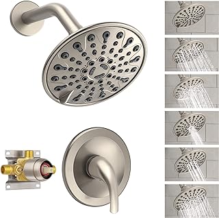 Brushed Nickel Shower Faucet Set, EMBATHER Shower Fixtures with 6 Inch Rainfall Shower Head, Single Handle Control Shower Valve and Trim Kit