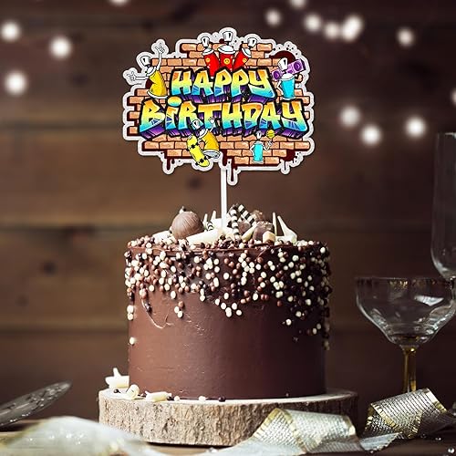 Miniatura 6 de Los adornos de grafiti para tartas con tema musical retro de los años 80 y 90 son una decoración de feliz cumpleaños para fiestas de cumpleaños de