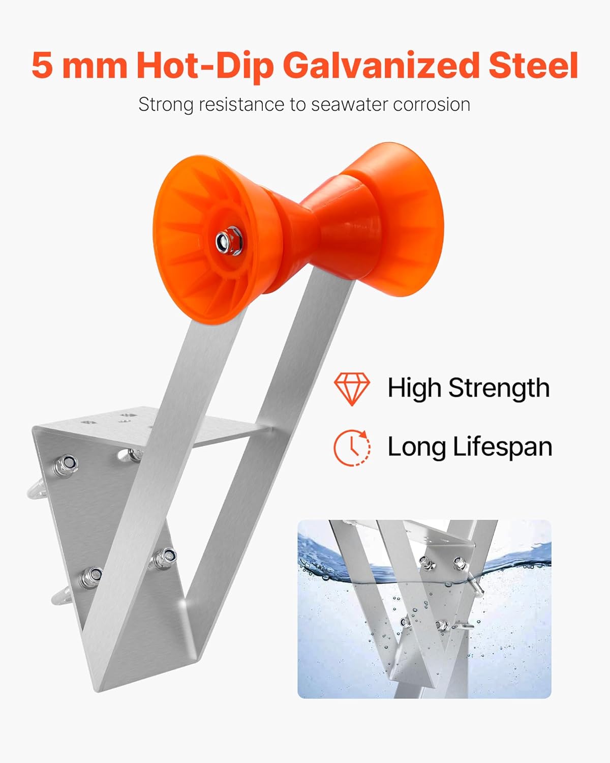 VEVOR Boat Trailer Winch Stand, 2 to 3-inch Winch Posts, Boat Trailer Winch Seat with TPU Orange Roller & U-Bolts, Suitable for Jet Ski, Sailboat, Fishing Boat, Speedboat (Galvanized), Silver