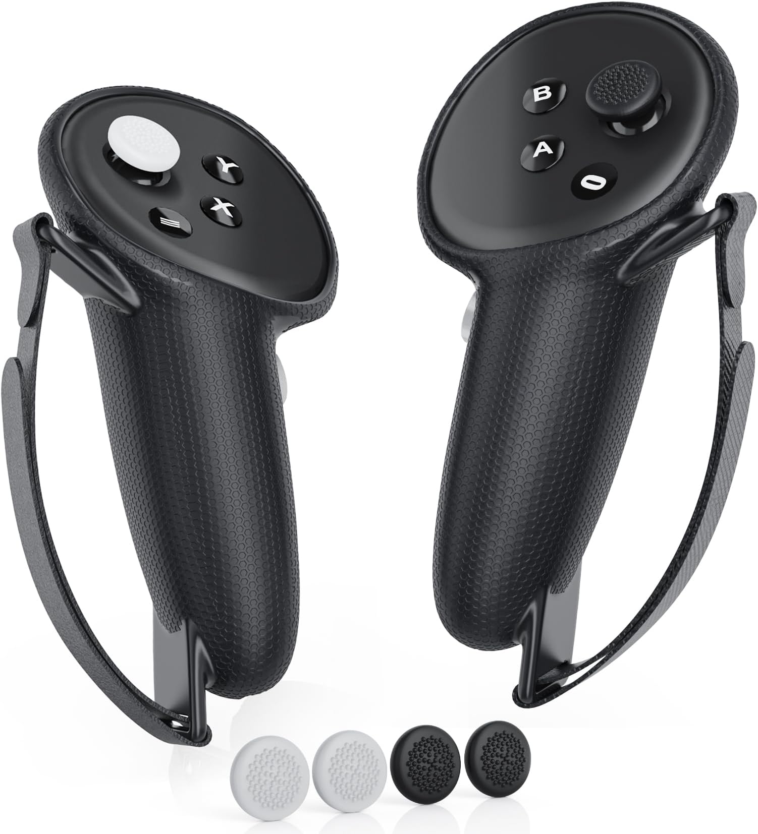 DUXICEPIN Controller Grips Cover for Meta Quest 3 Accessories, Silicone Grip Cover Protector for Oculus Quest 3 with Knuckle Straps, Joystick Covers 2Pair, Black (Incompatible for Charging Dock)
