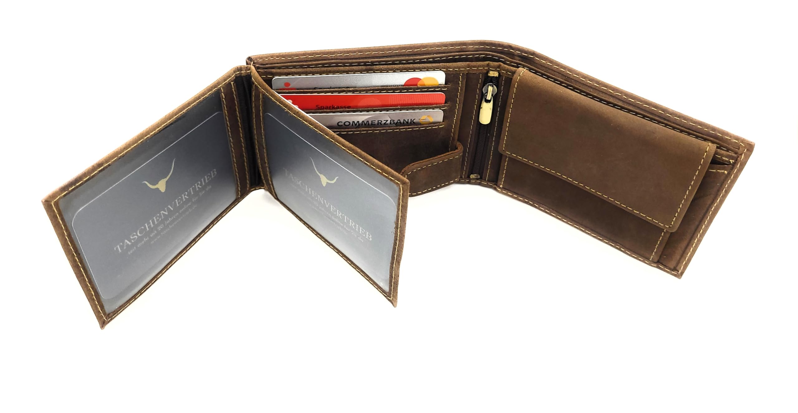 Portafoglio da uomo in vera pelle marrone scuro con motivo in rilievo, protezione RFID, portafoglio compatto con scomparti per carte di credito, portamonete e confezione regalo, Cacciatore con