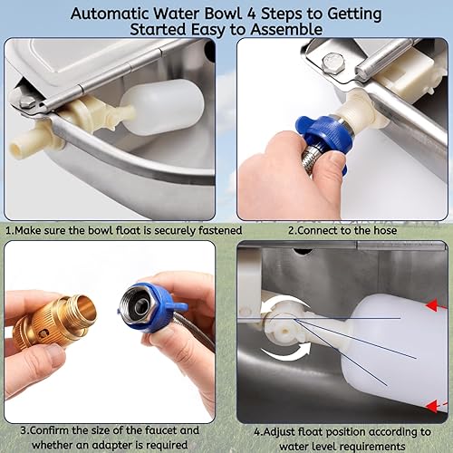 Miniatura 4 de YOUEON Cuenco de agua automático para perros de 2.5 litros con válvula de flotador y adaptador de conexión, bebedero de acero inoxidable con