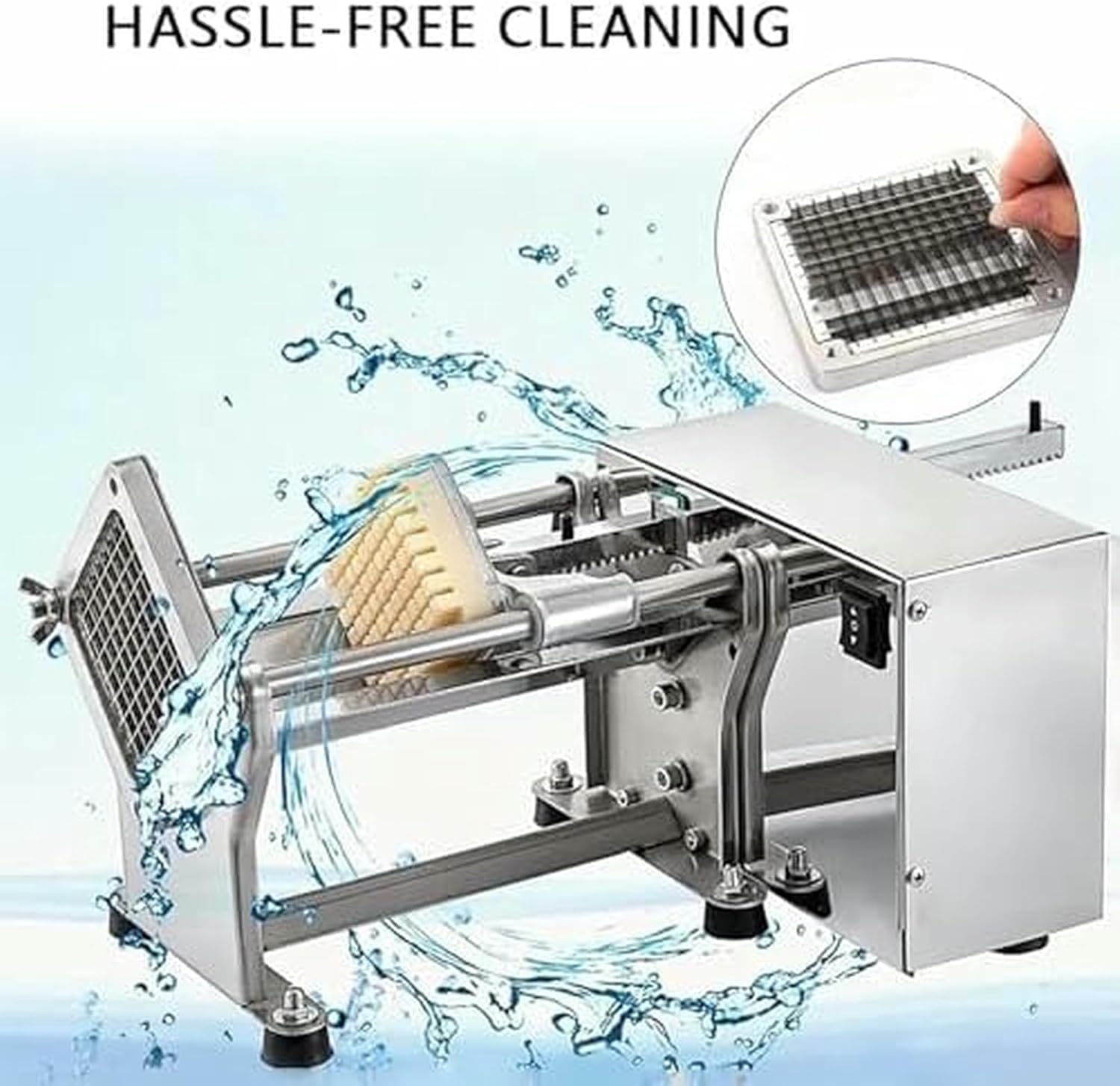 Electric French Fry Cutter, Commercial Stainless Steel Potato Cutter Machine with 6mm/9mm/13mm Blades, Anti-Slip Mats, Power Failure Protection Function for Potatoes, Carrots, Cucumbers