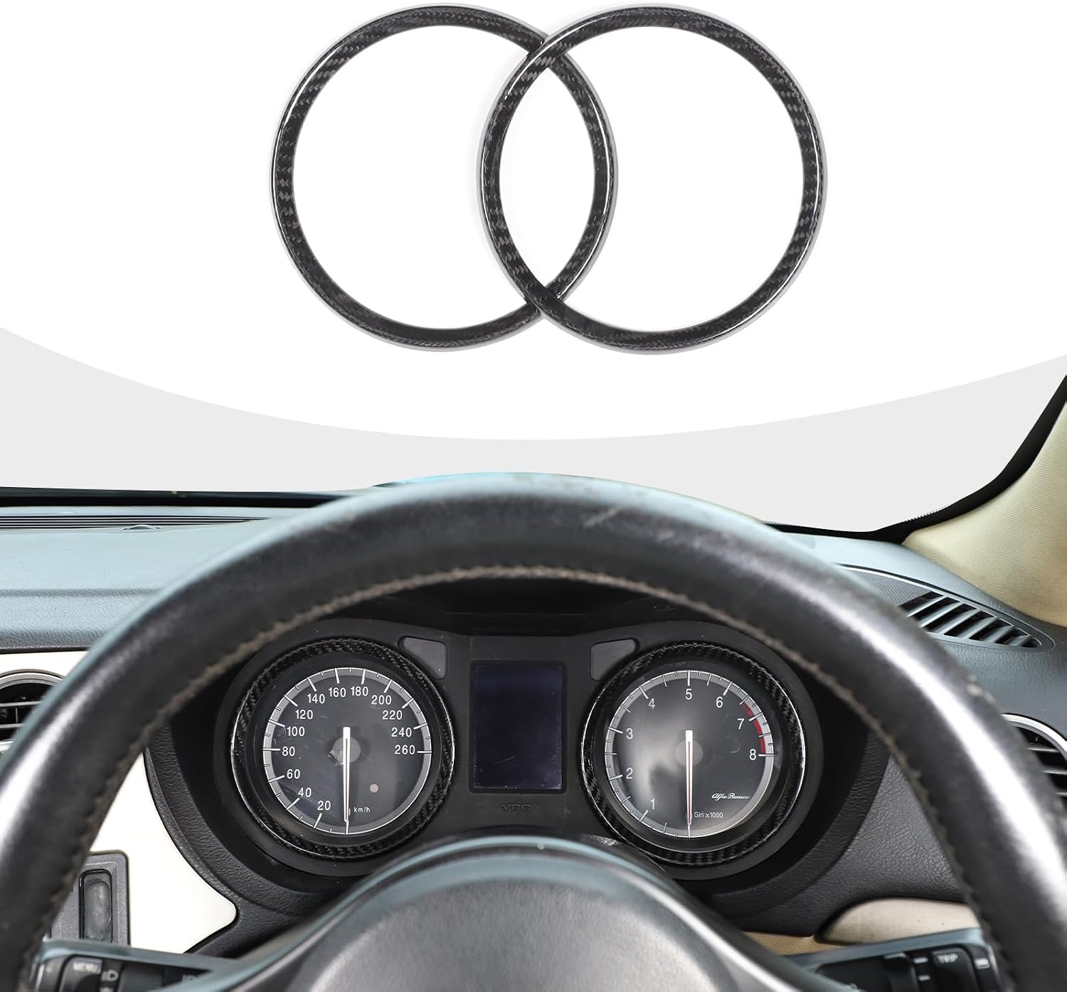 100% Real Carbon Fiber Dashboard Trim Rings Compatible with Alfa Romeo 159/Brera/Spider 2004-2011 Interior Dashboard Instrument Decoration Ring Trim Accessories(Red)