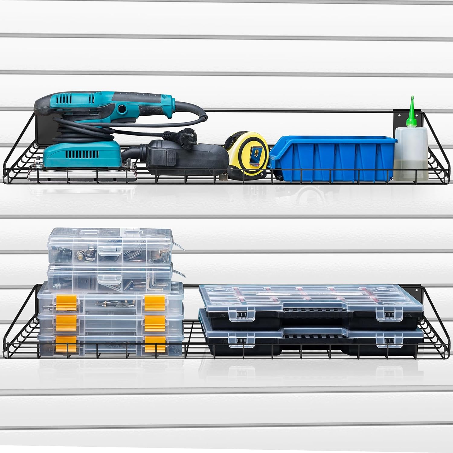 4 Pcs Slatwall Wire Shelf, 24 x 12 Inch Metal Slat Wall Shelves Heavy Duty Slat Wall Shelf Organizer Slatwall Shelving Accessories for Garage, Home (4, 23.6" x 11.8")