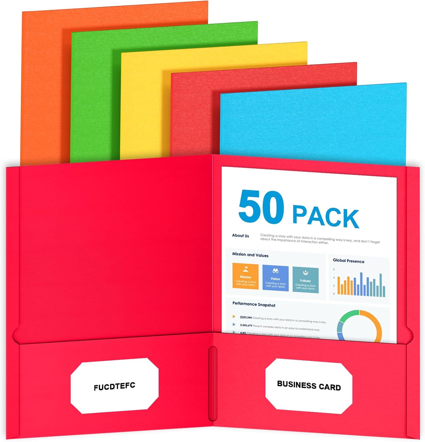 FUCDTEFC 50 Pack Pocket Folders, Folder with Pockets, 5 Assorted Colors Letter Size Heavy Duty 2 Pocket Folders, Paper File Folder for School Office Home Business