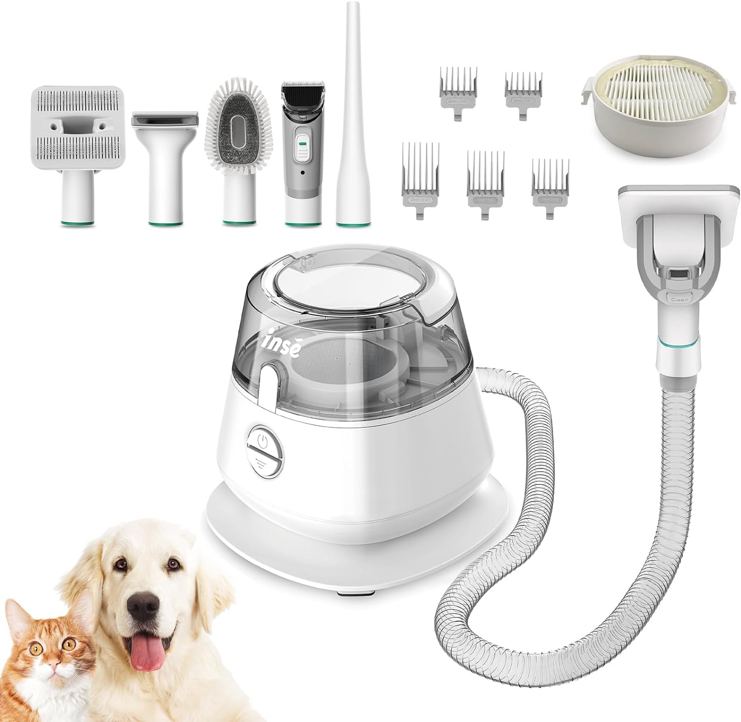 INSE Pet Grooming Kit & Dog Hair Vacuum, Dog Grooming Kit Suction 99% Pet Hair, Large Dust Cup Pet Hair Vacuum with Clipper for Dogs, 5 Pet Grooming Tools for Shedding Pet Hair