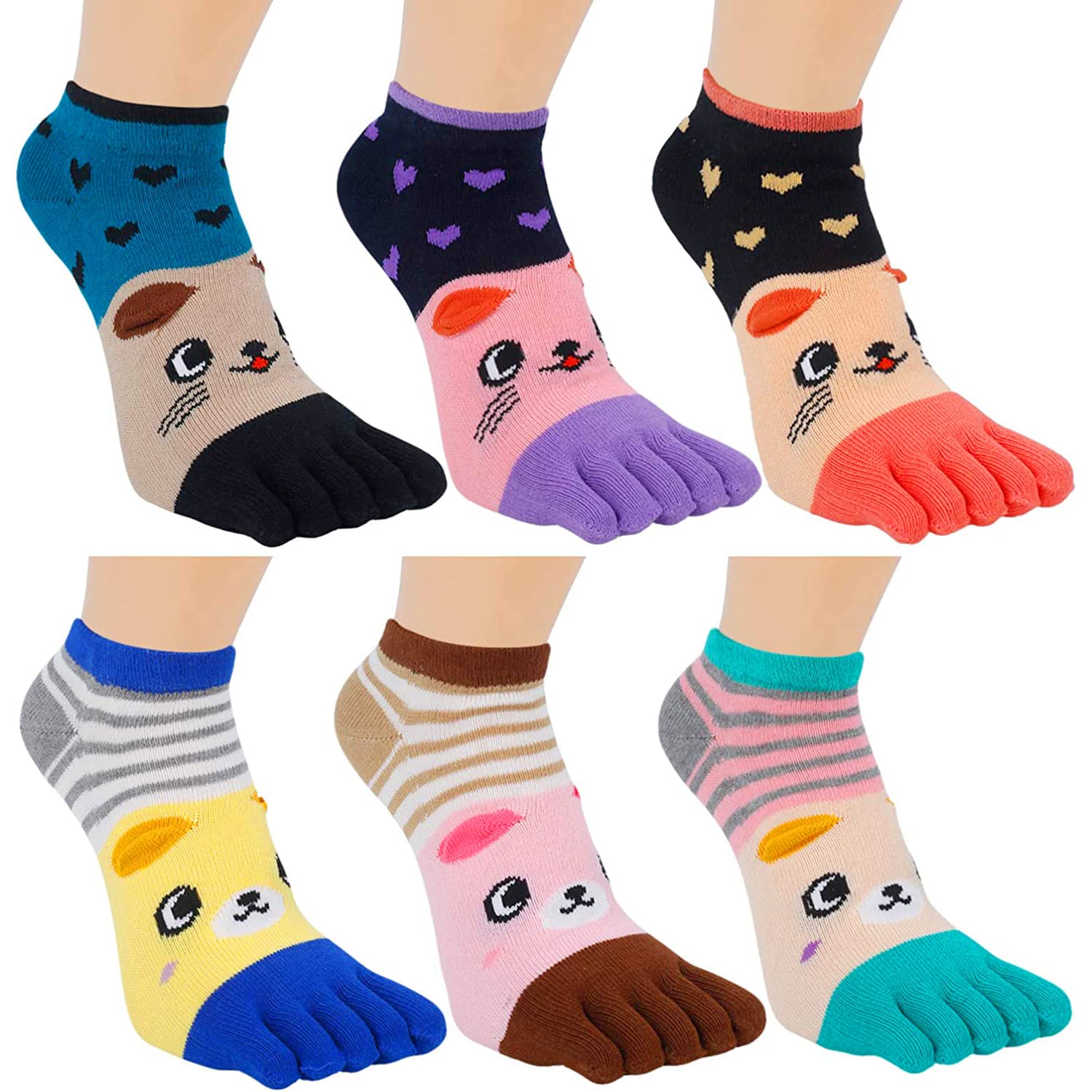 Zmart Funny Toe Socks for Women Five Finger Socks Girls, Novelty Ankle Low Cut Cat Socks Animal Feet Cat Feet Socks
