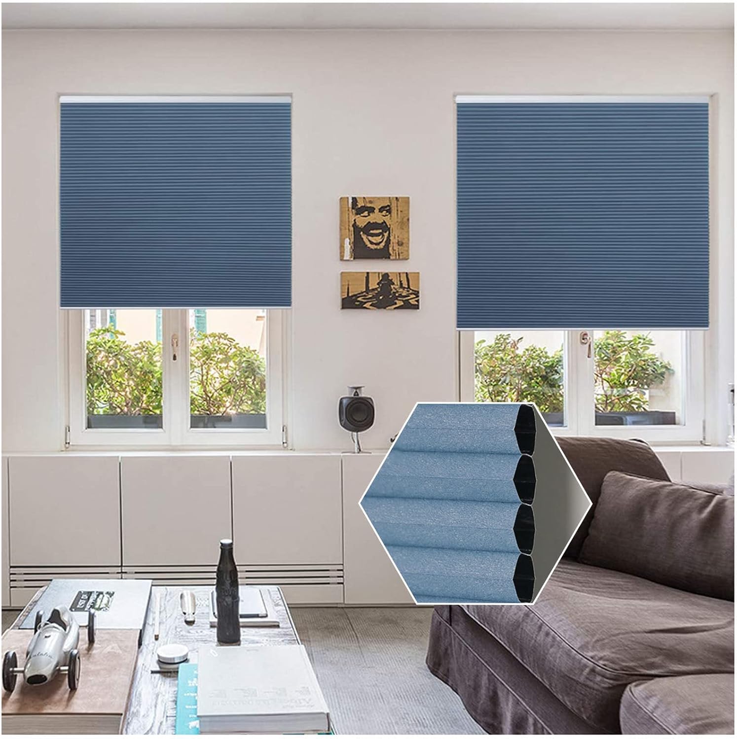 Honeycomb Blinds for Indoor Windows, Top Down Bottom Up Cellular Pleated Roller Shades, Cordless Cellular Blinds, Light Filtering/Thermal Insulated,Blue-35x160cm/13.8 * 63in