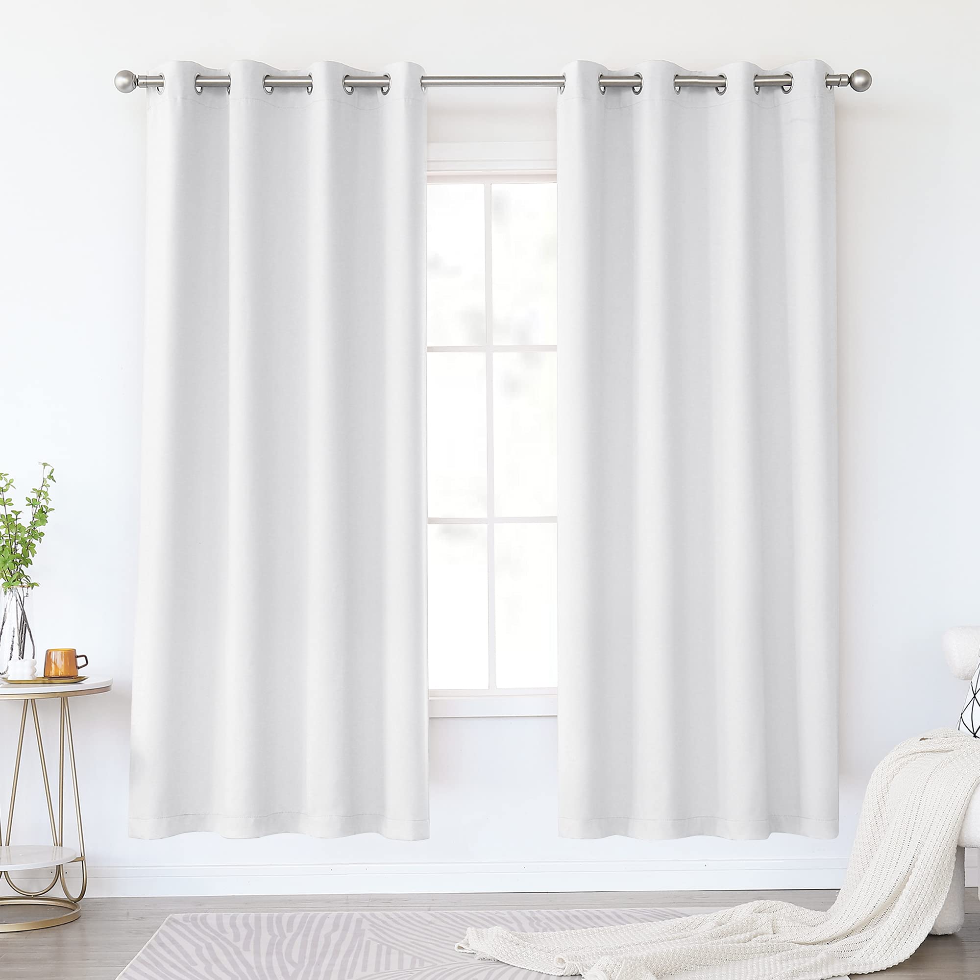 KEQIAOSUOCAI Cortinas Opacas de Color Blanco grisáceo de 72 Pulgadas para Dormitorio, con Ojales, para oscurecer la habitación, Cortinas con Aislamiento térmico para Sala de Estar, 2 Paneles, Color