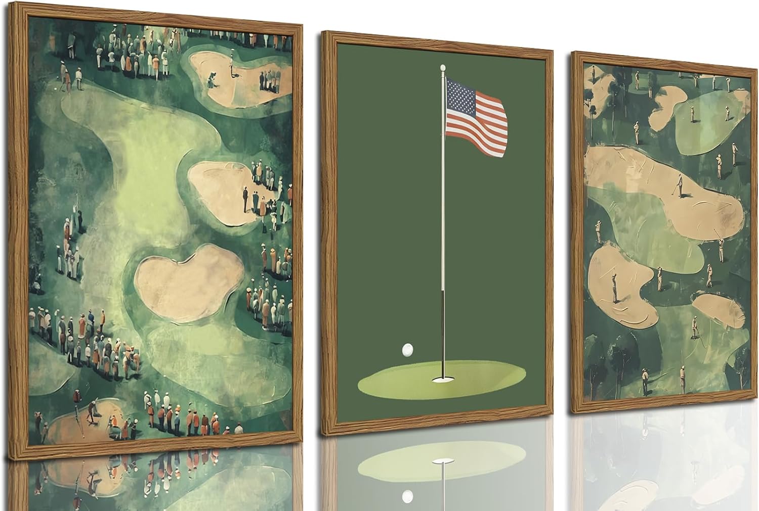 Vintage Golf Wall Art Set of 3, Mid Century Sports Wall Decor Paintings, Retro Green Golf Course Landscape Canvas Prints Artwork Picture for Bedroom Living Room Man Cave 12x16 inch Framed