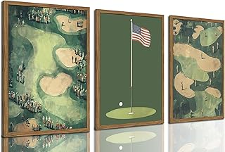 Vintage Golf Wall Art Set of 3, Mid Century Sports Wall Decor Paintings, Retro