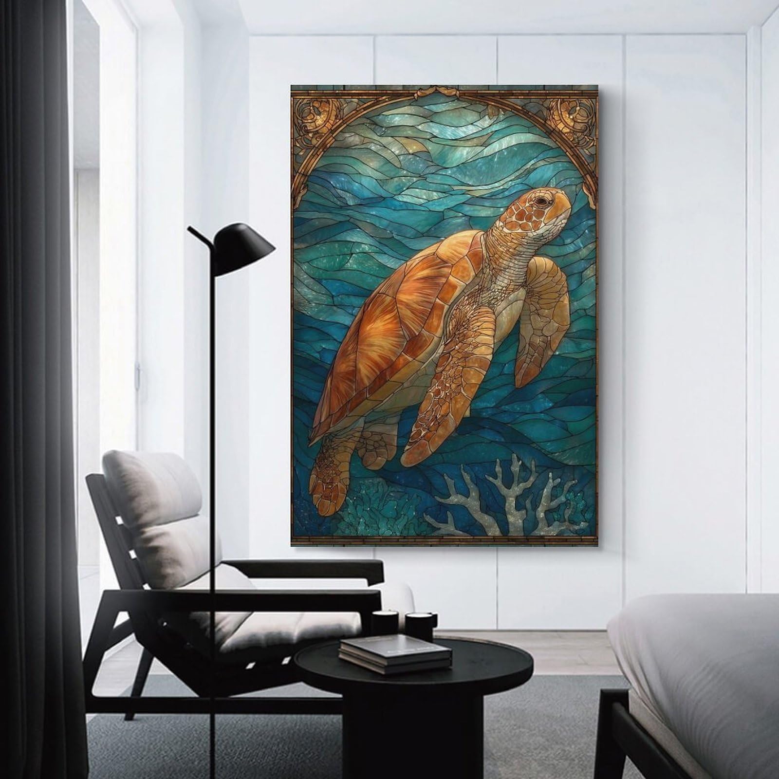 Junmoney Unframe-Style-7 Ocean Life Stained Glass Art Wall Art Print, 24X36inch(60X90cm), For Living Room, Bedroom, Office Or Hallway, A Flexible Wall Accent For Shared Spaces