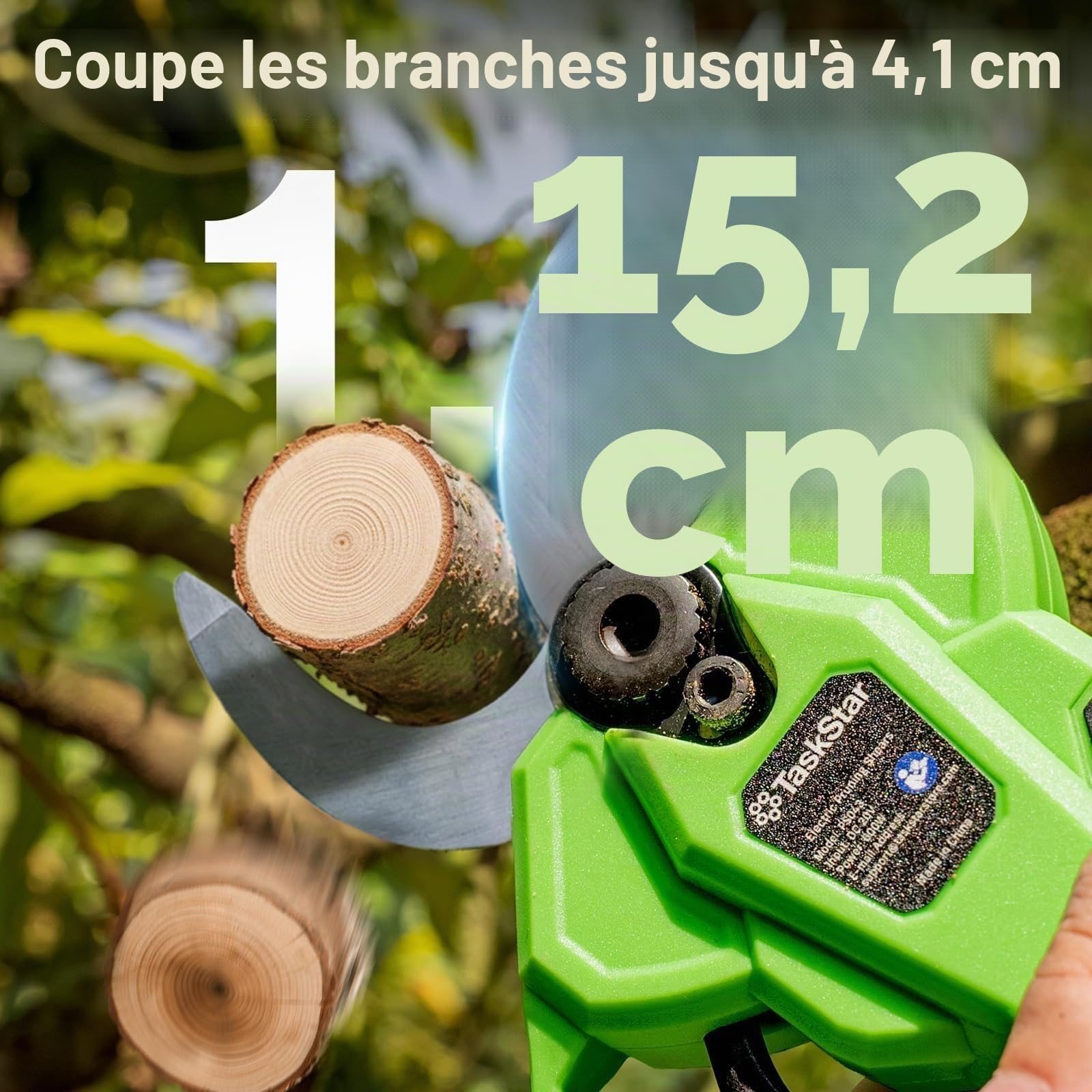 TaskStar Sécateur Électrique Avec Perchel 2-en-1: Coupe 40mm Sécateur Électrique Télescopique, portée maximale jusqu'à 2,5m, 2 Batteries 4,0Ah, Lame SK5 de Rechange, 4 Modes pour Fleurs et Arbres